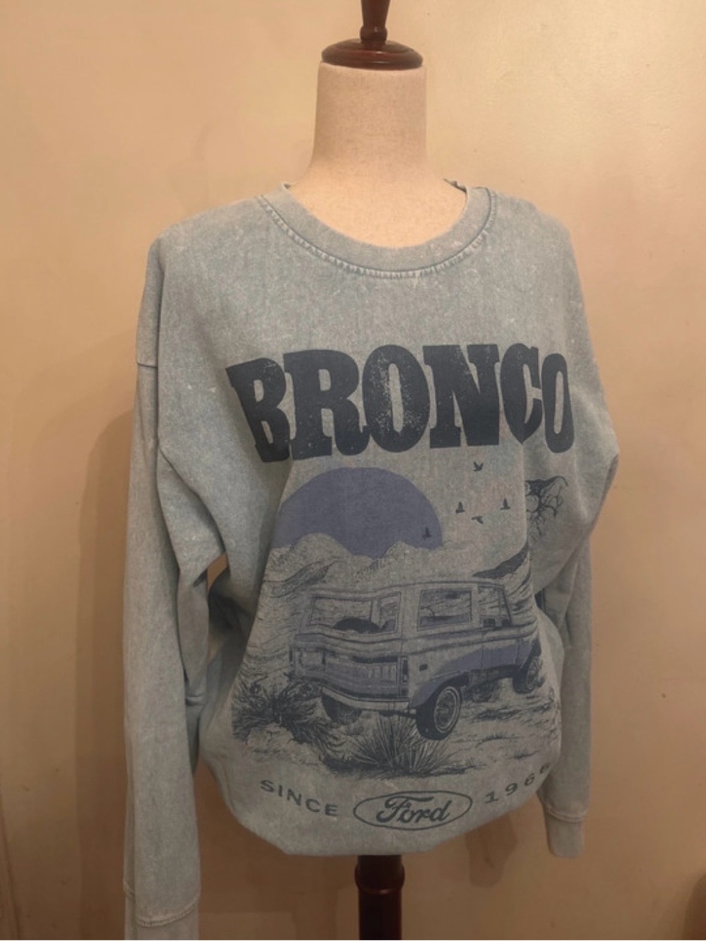 Ford Light Blue 'Bronco' Graphic Crewneck Sweater